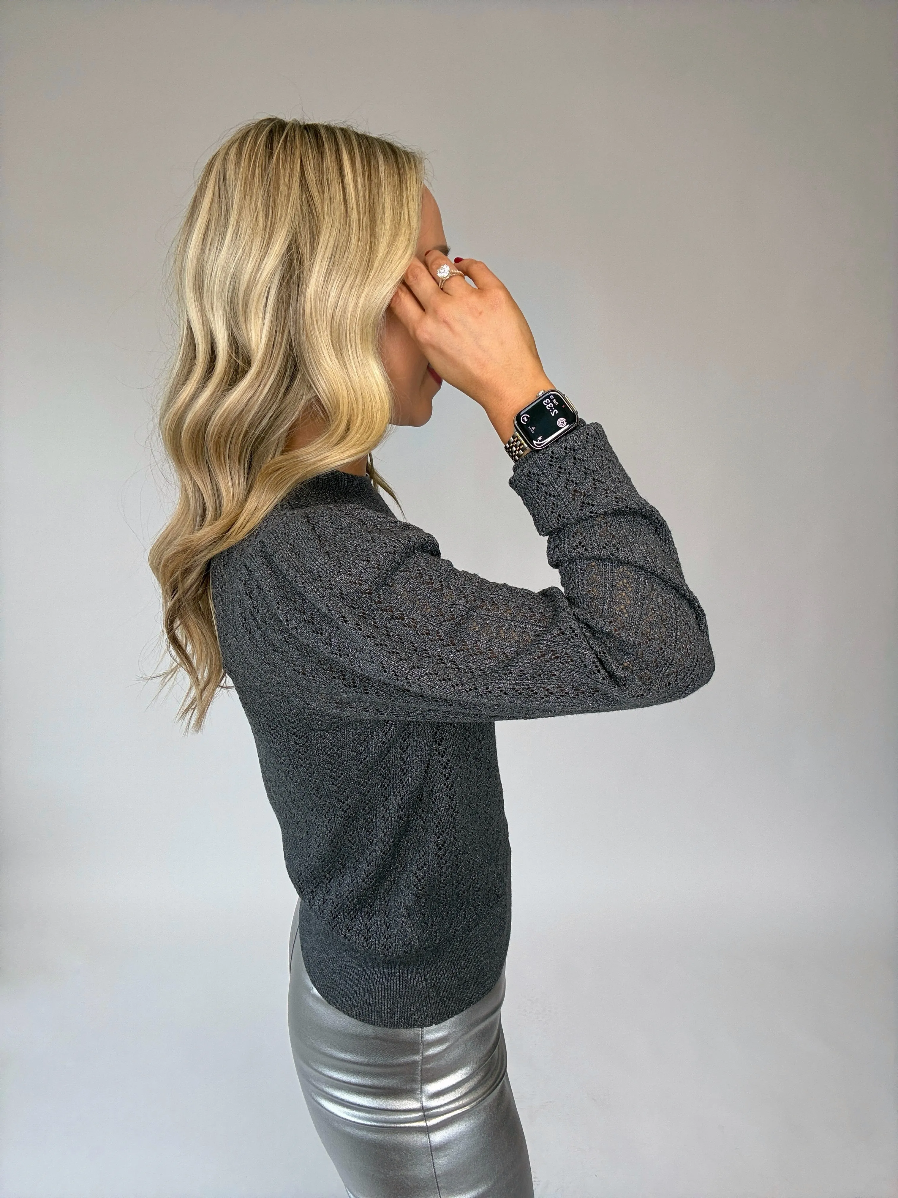 Bishop   Young Sienna Puff Sleeve Metallic Sweater - Chrome