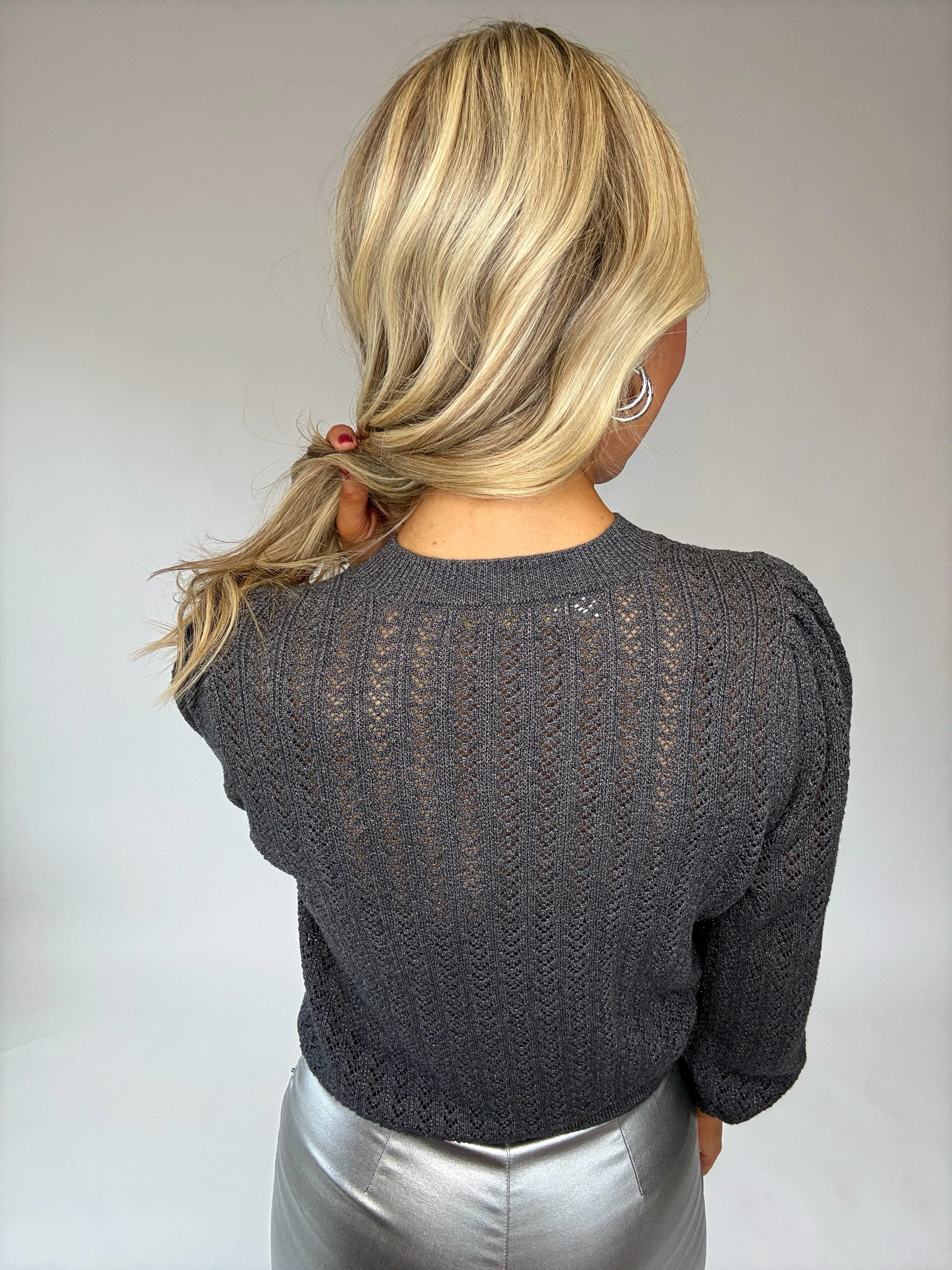 Bishop   Young Sienna Puff Sleeve Metallic Sweater - Chrome