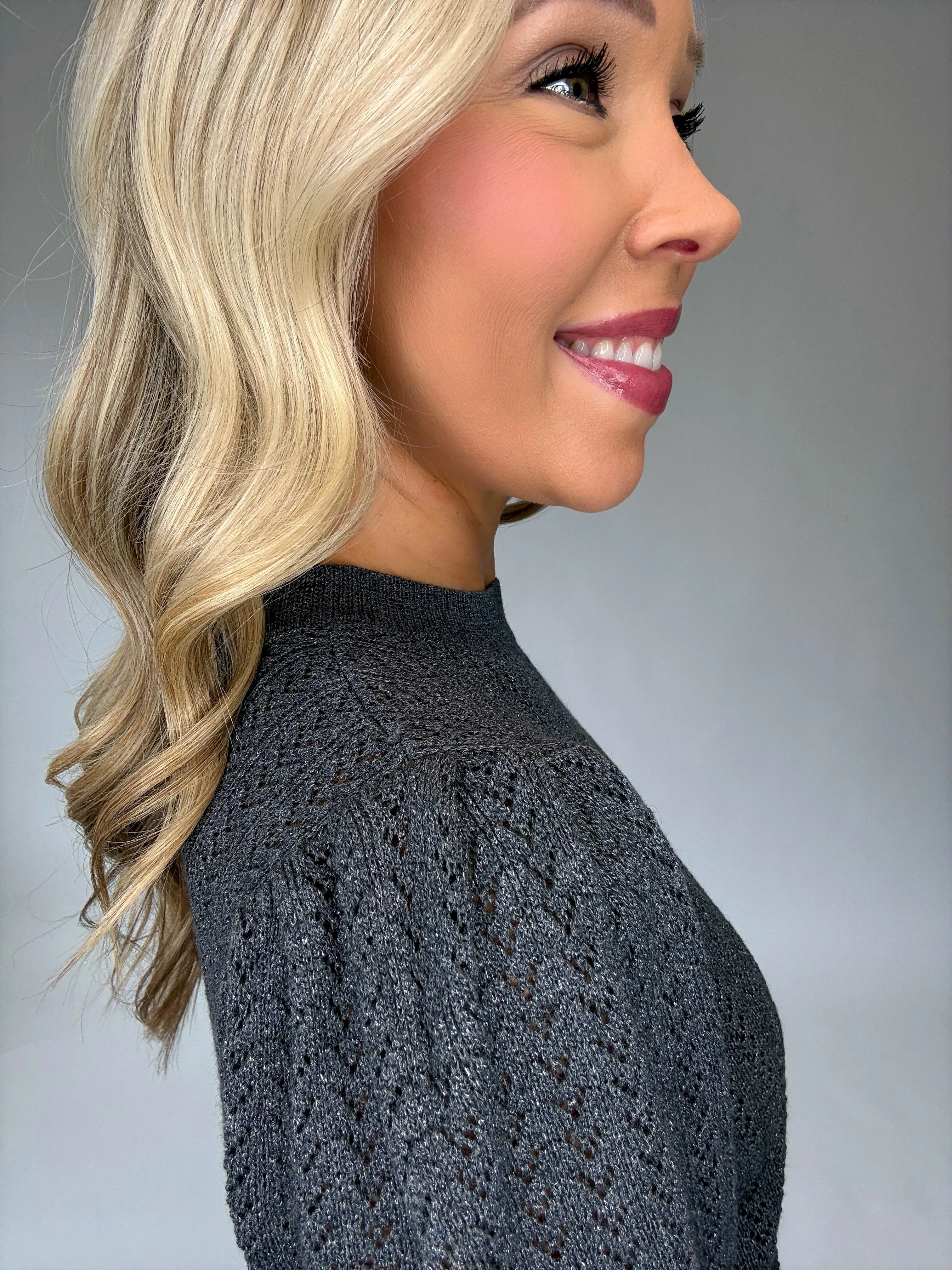Bishop   Young Sienna Puff Sleeve Metallic Sweater - Chrome