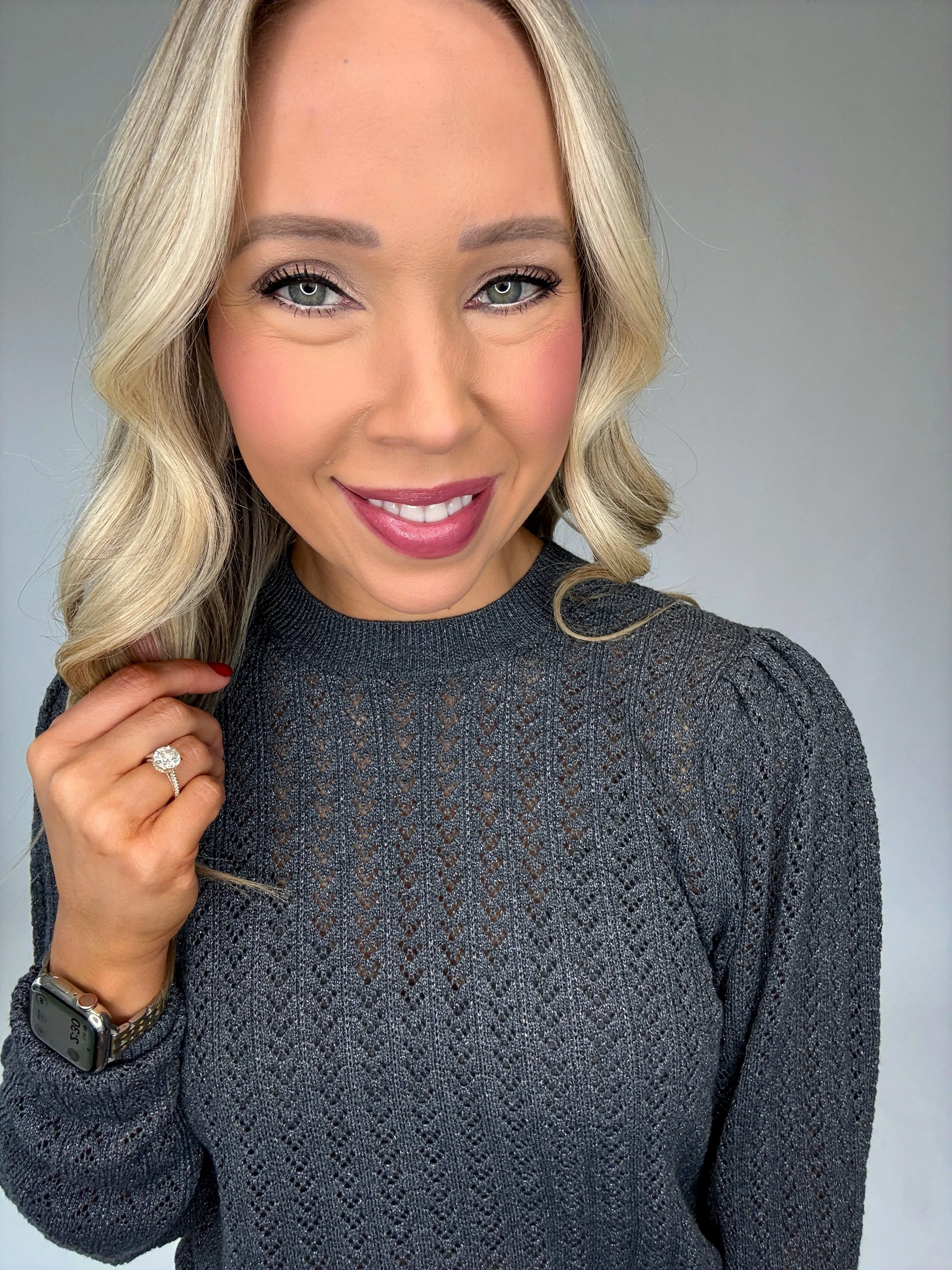 Bishop   Young Sienna Puff Sleeve Metallic Sweater - Chrome