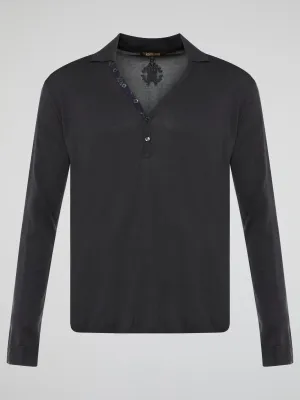 Black Long Sleeve Polo Shirt