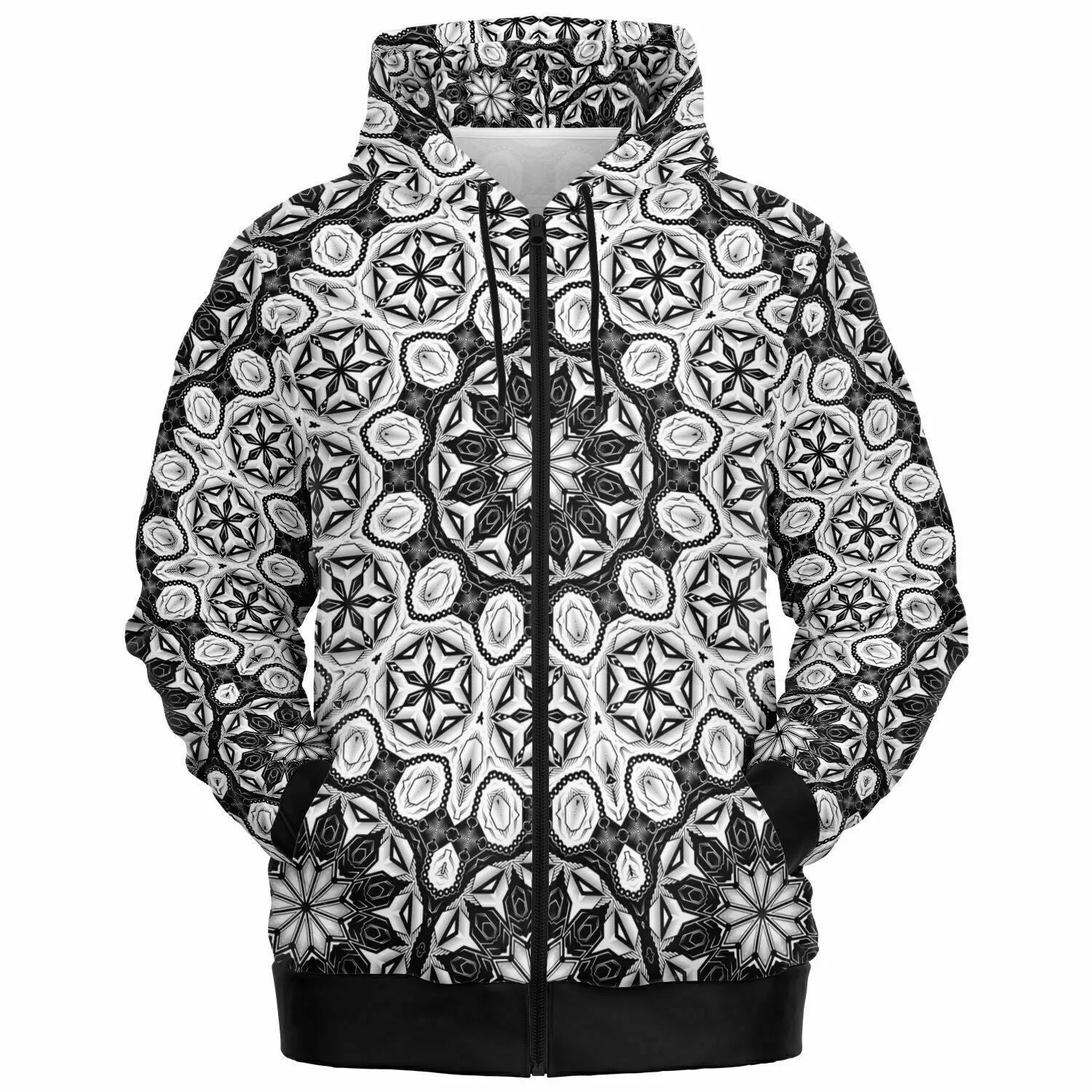 BlackWhite Deco Mandala Zip Hoodie