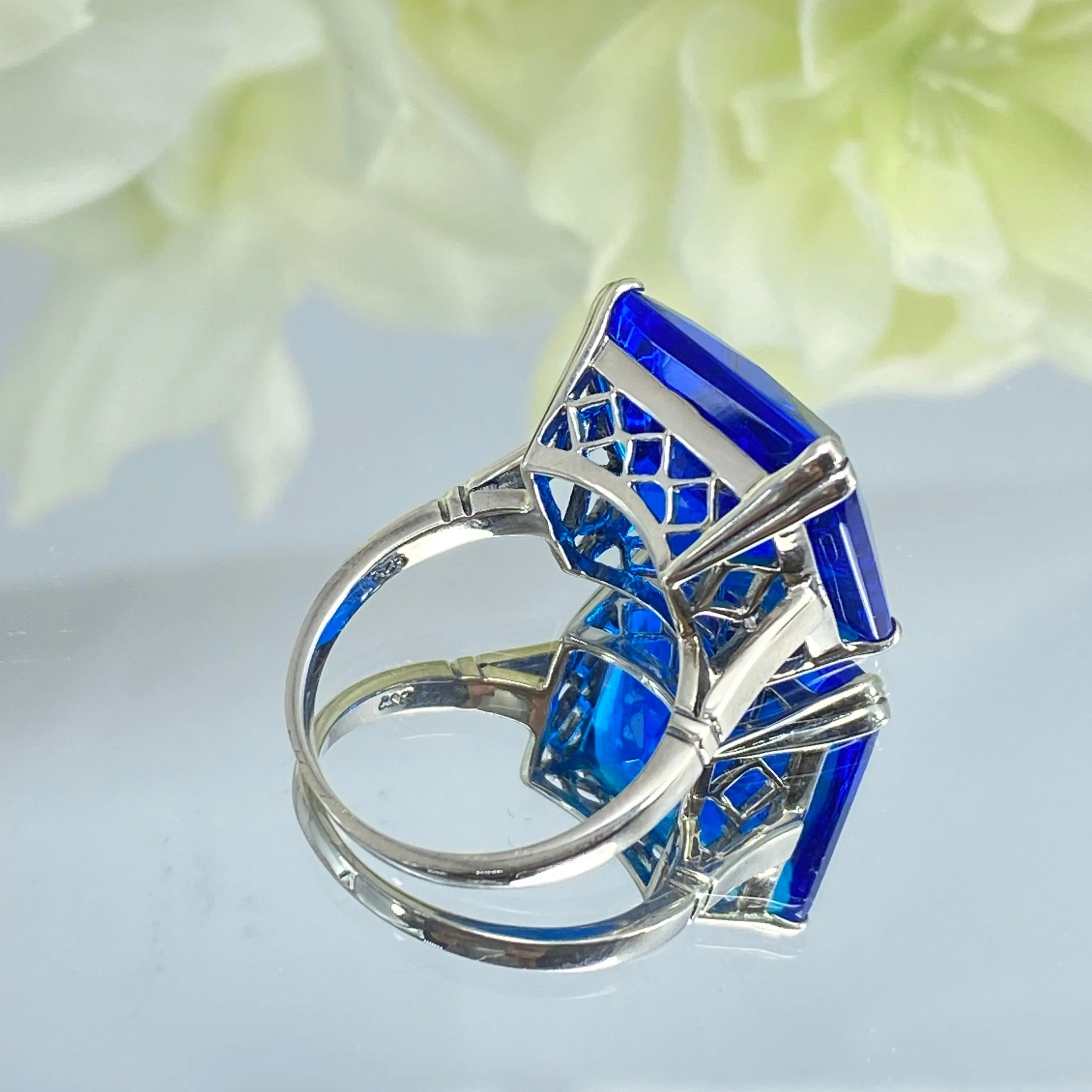 Blue Sapphire Ring, Size 8, 20ct Big Huge Square Gem, Vintage Jewelry #D1 - Ready to Ship