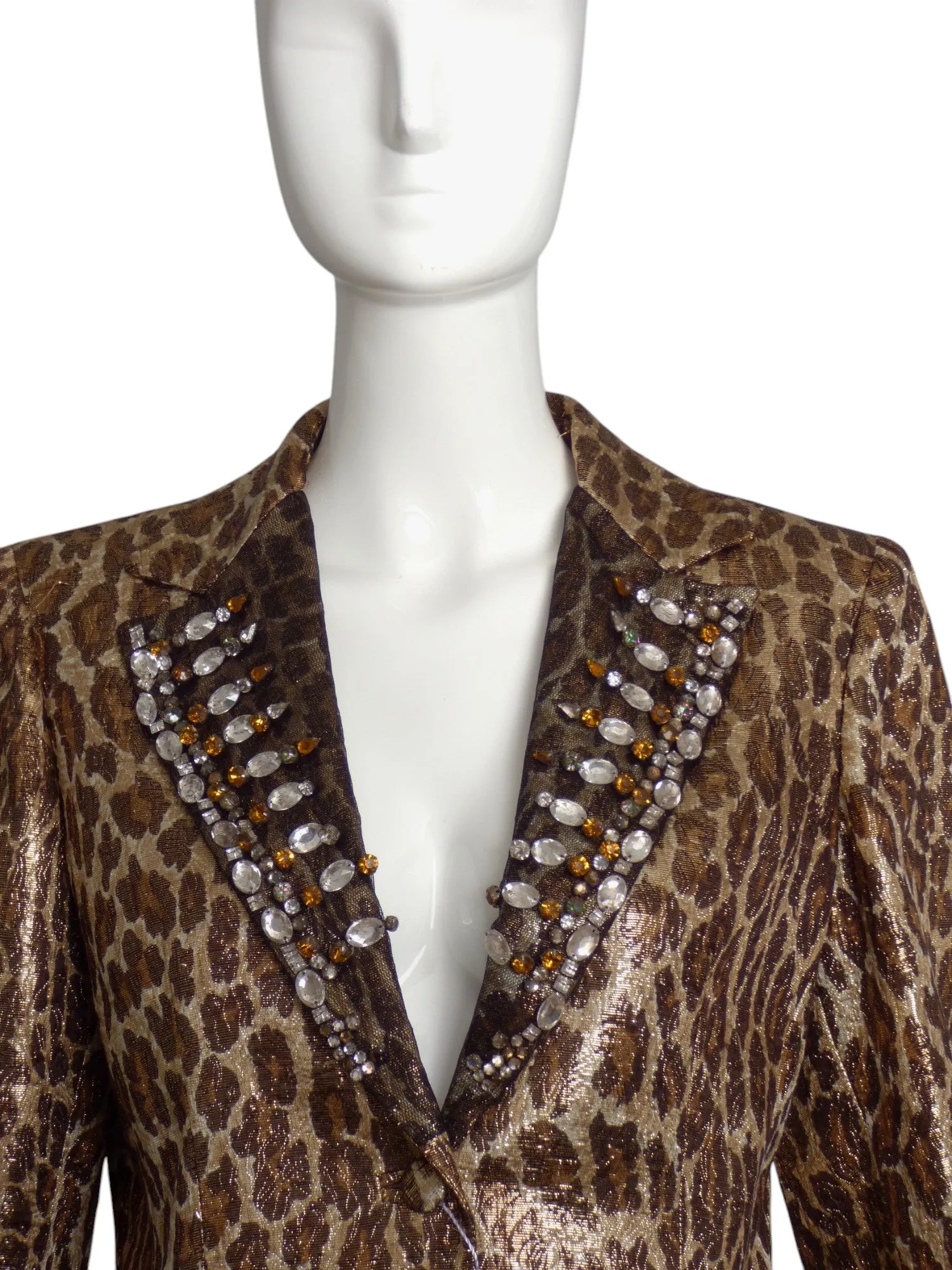 BLUMARINE- NWT Jeweled Metallic Animal Print Blazer, Size 10