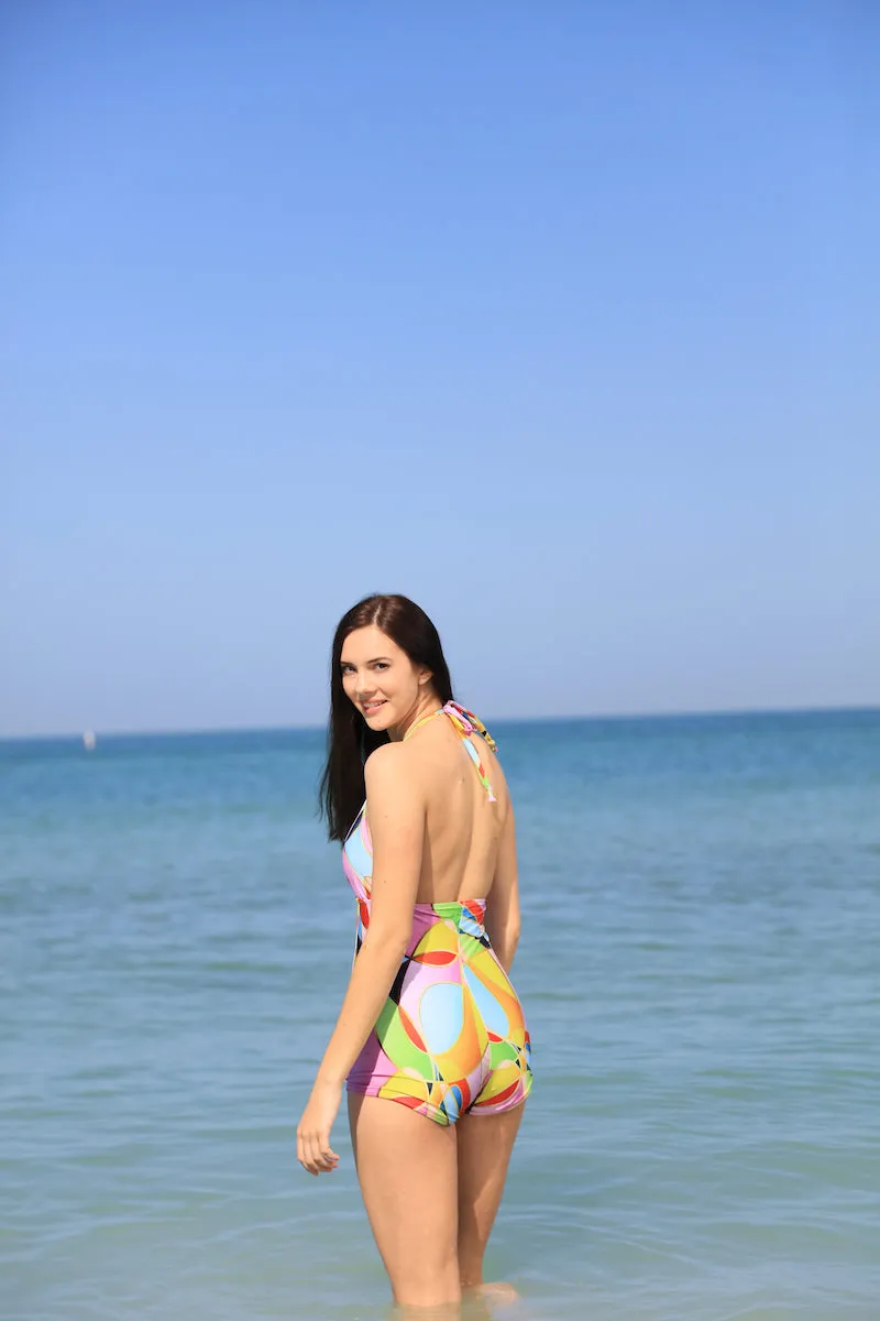 Bombshell Maillot in Art Deco print