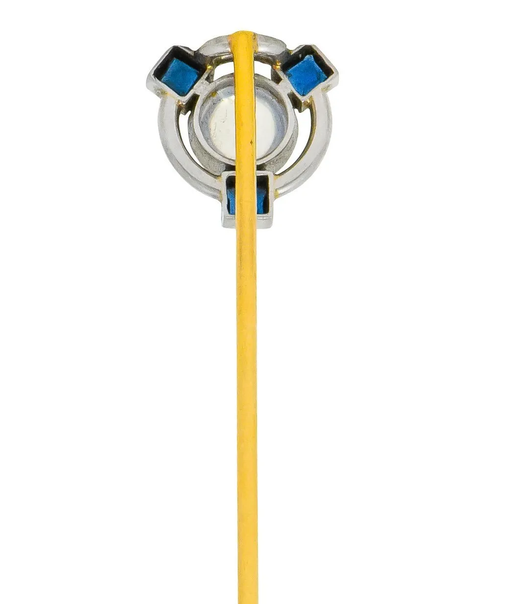 Brassler & Co. 1920 Art Deco Moonstone Sapphire Platinum Stickpin