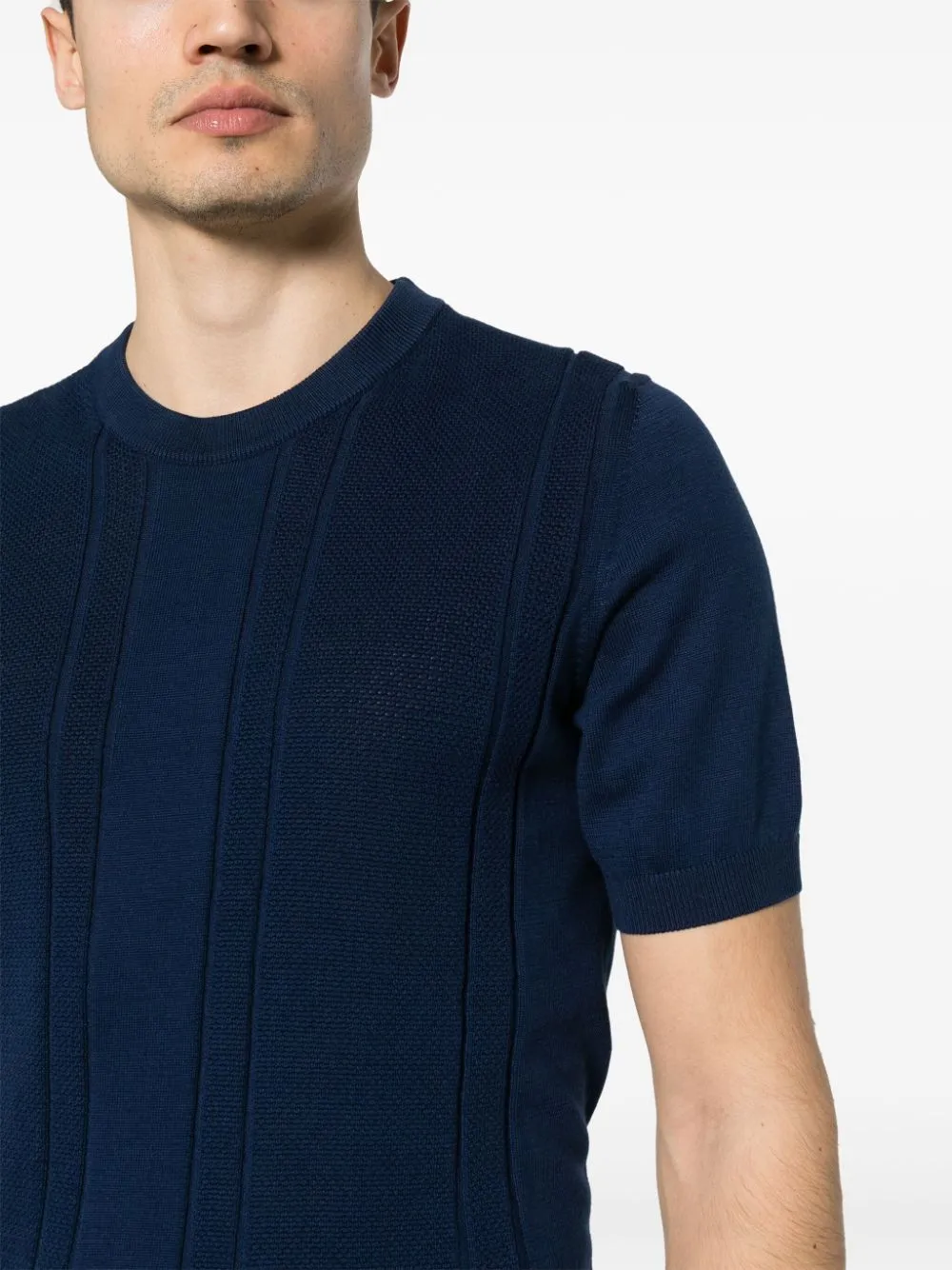 Brunello Cucinelli Knitted Cotton T-Shirt Navy
