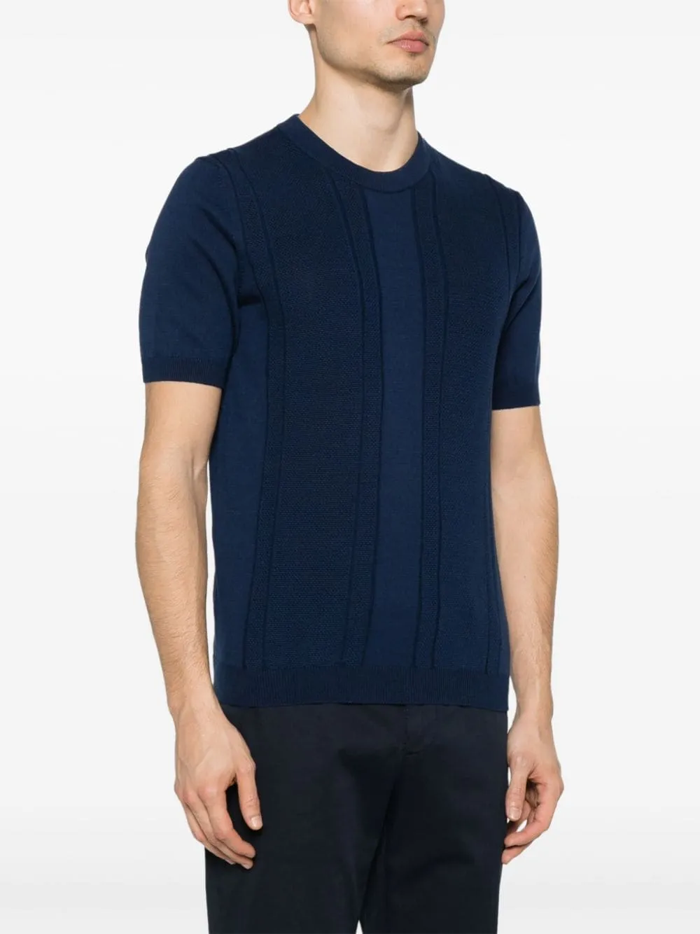 Brunello Cucinelli Knitted Cotton T-Shirt Navy
