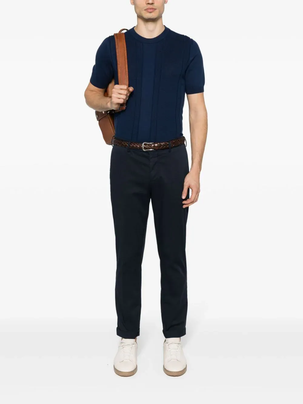 Brunello Cucinelli Knitted Cotton T-Shirt Navy