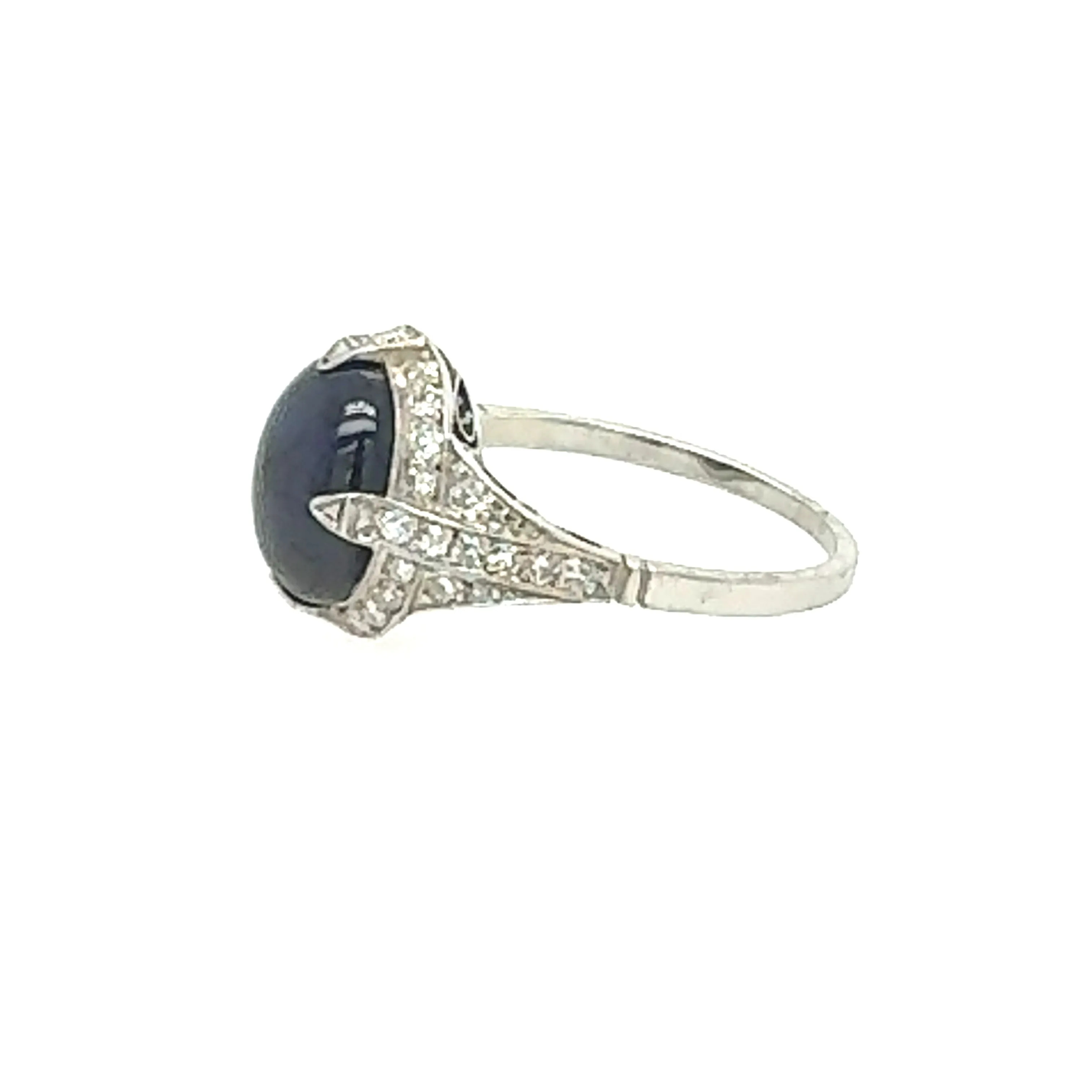 Cabochon Blue Sapphire and Diamond Ring