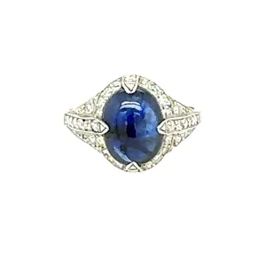 Cabochon Blue Sapphire and Diamond Ring