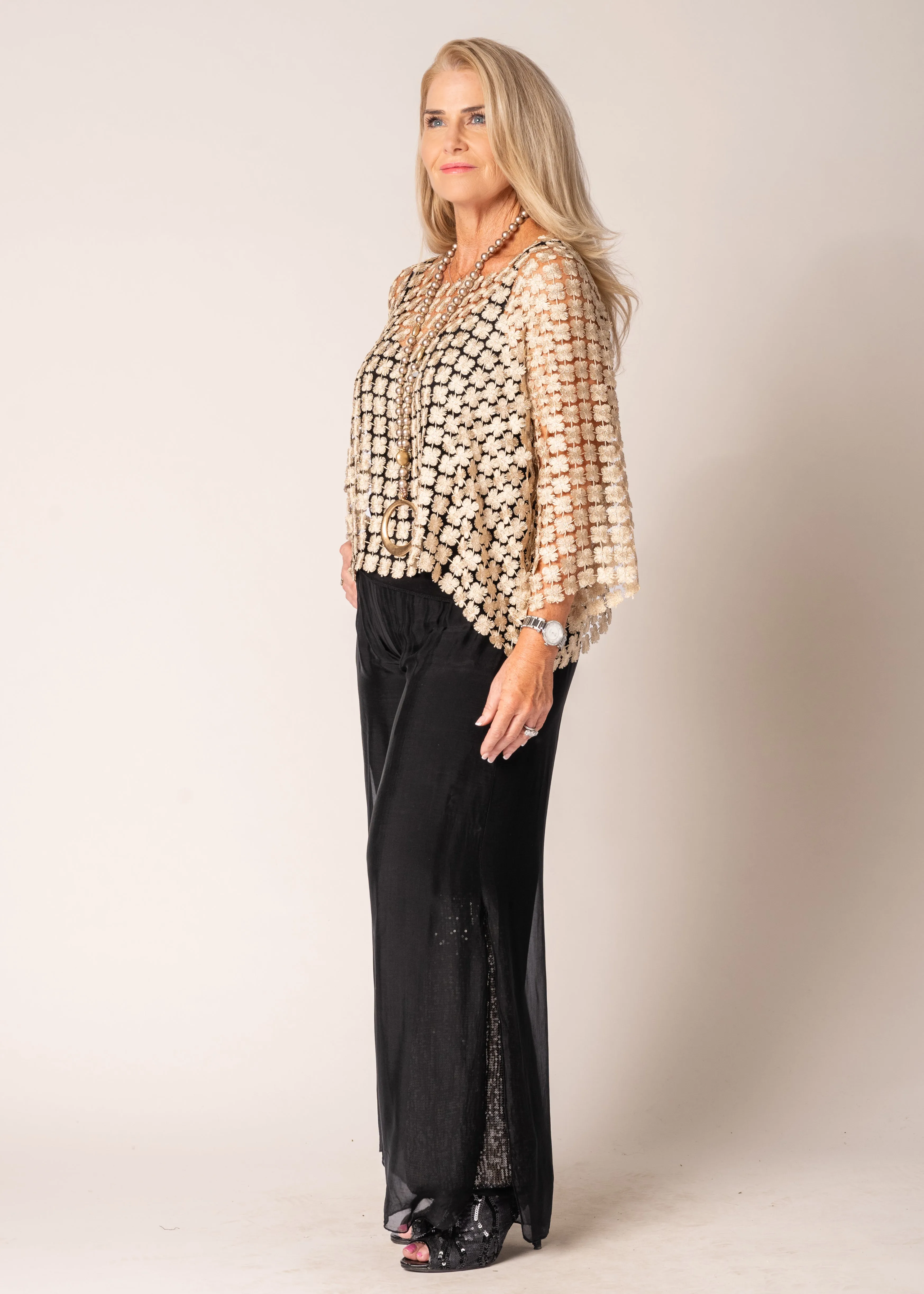 Carera Woven Metallic Top in Gold