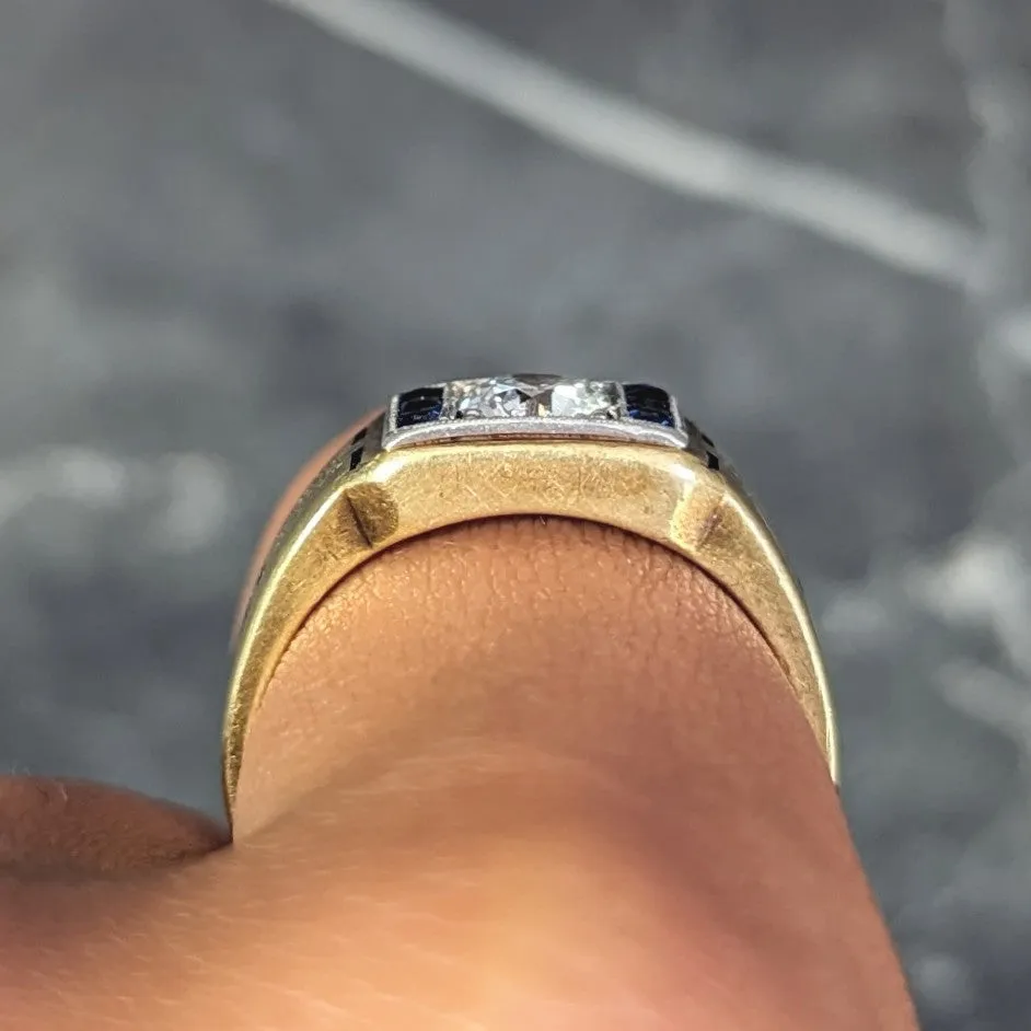 C.D. Peacock Art Deco Diamond Sapphire Platinum 15 Karat Gold Unisex Ring
