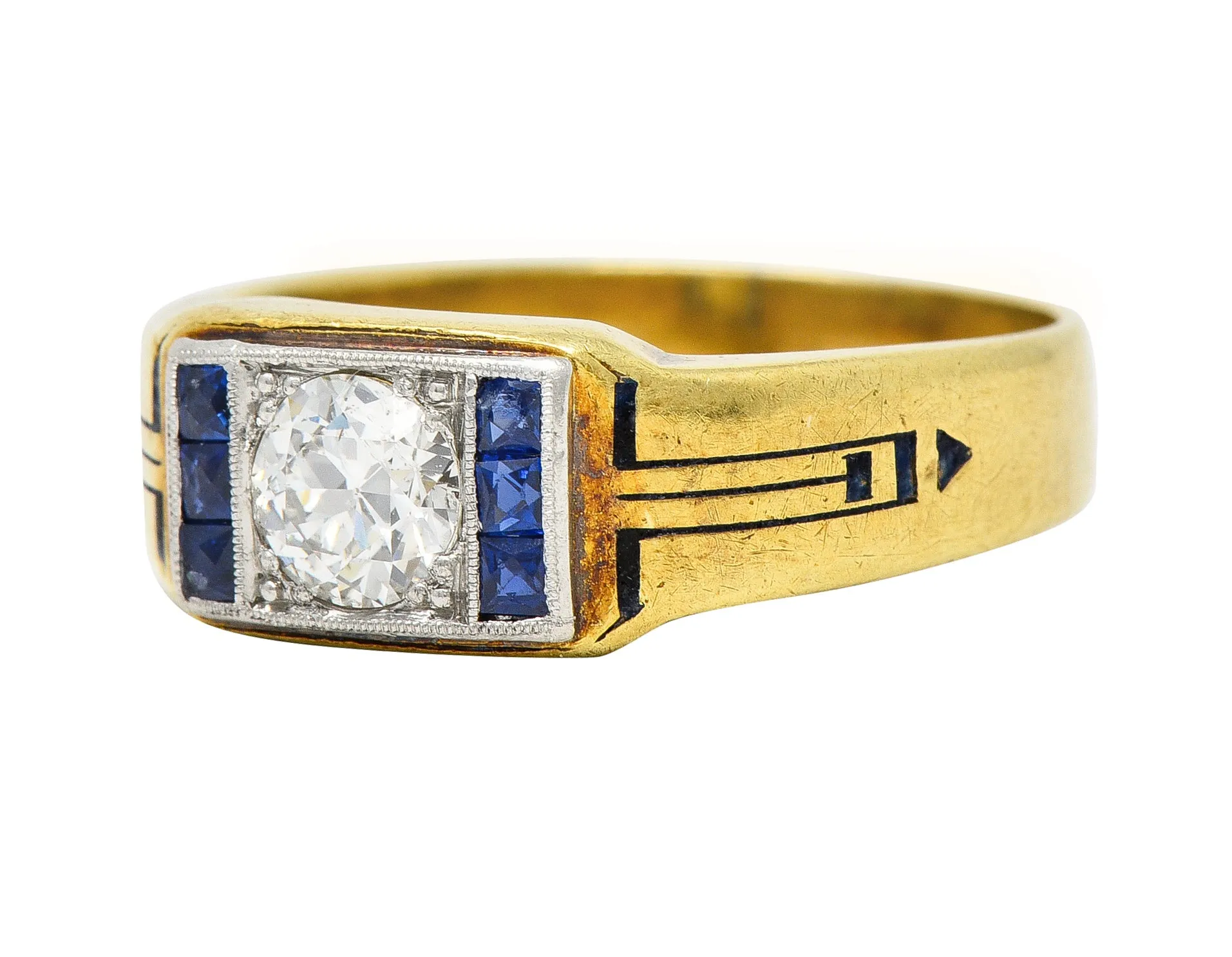 C.D. Peacock Art Deco Diamond Sapphire Platinum 15 Karat Gold Unisex Ring