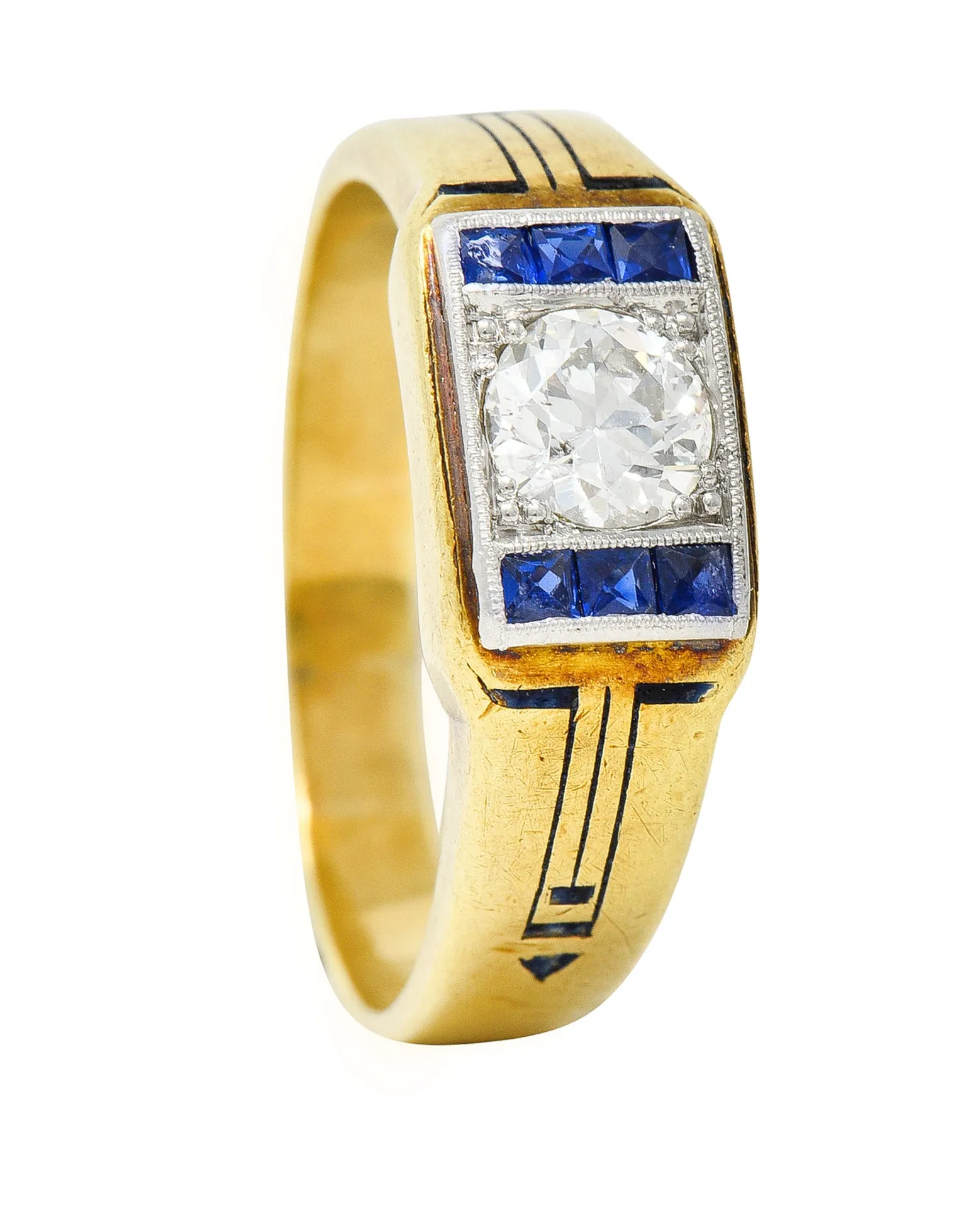 C.D. Peacock Art Deco Diamond Sapphire Platinum 15 Karat Gold Unisex Ring