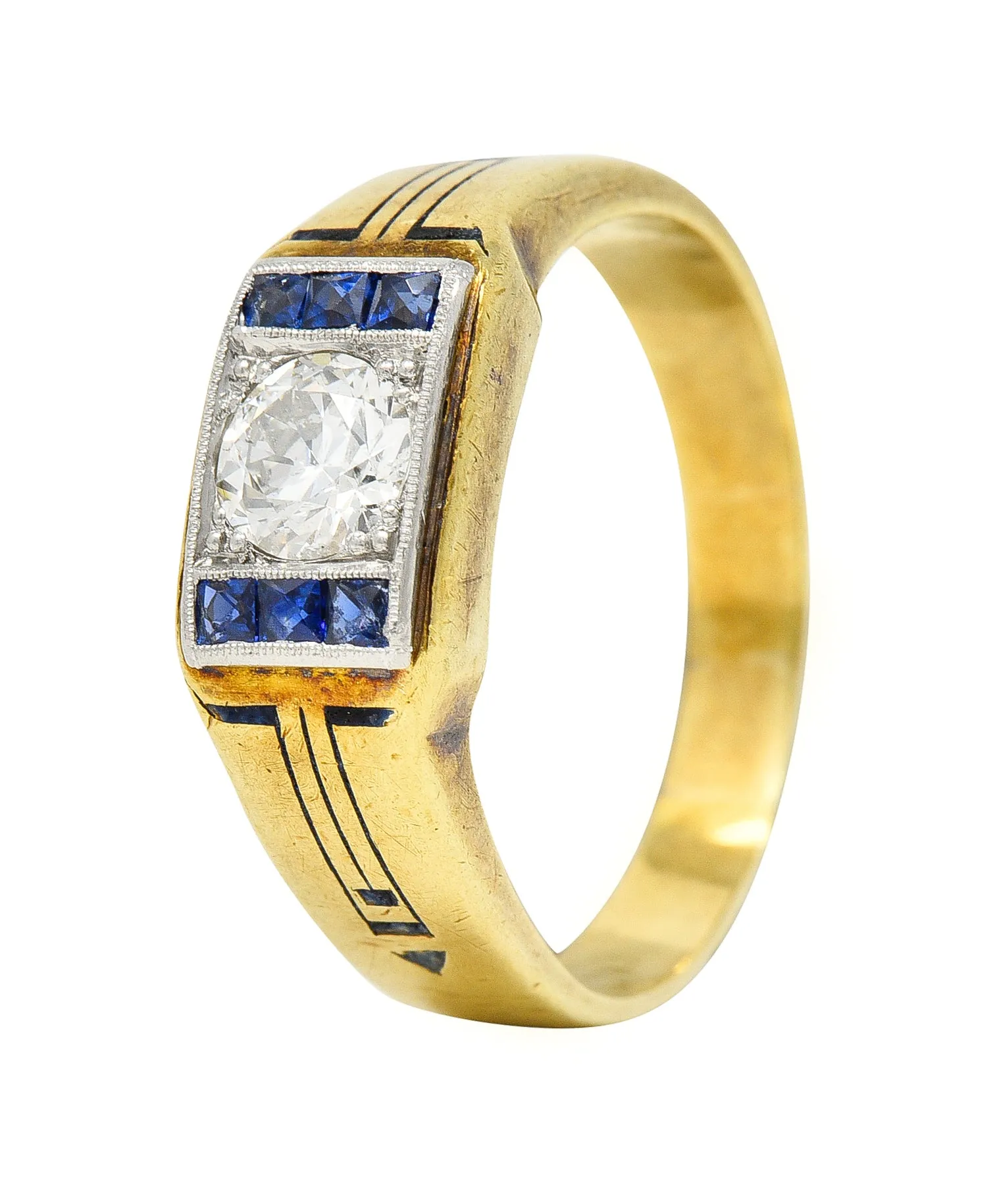 C.D. Peacock Art Deco Diamond Sapphire Platinum 15 Karat Gold Unisex Ring