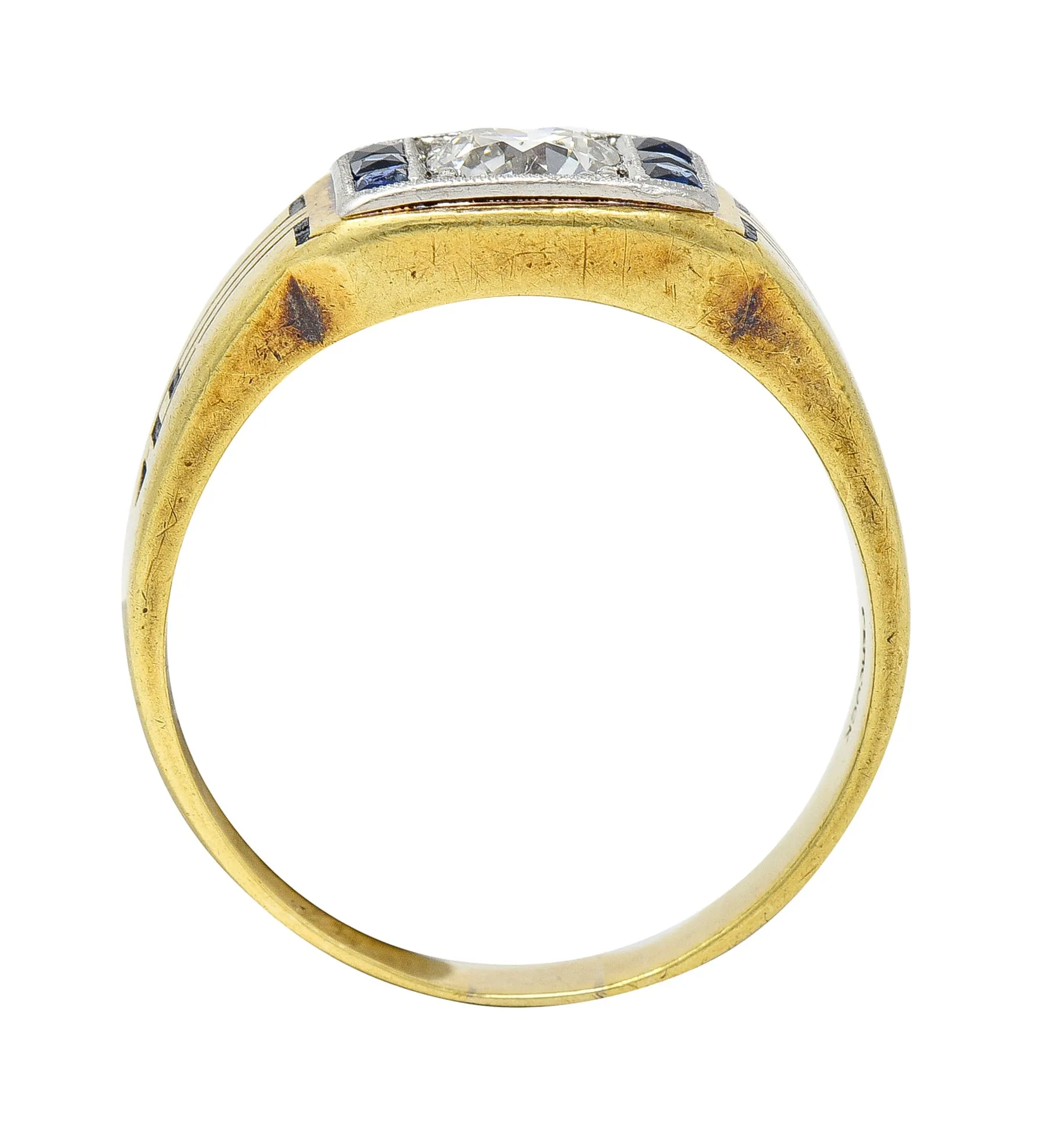 C.D. Peacock Art Deco Diamond Sapphire Platinum 15 Karat Gold Unisex Ring