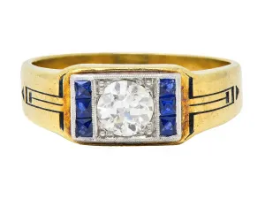 C.D. Peacock Art Deco Diamond Sapphire Platinum 15 Karat Gold Unisex Ring