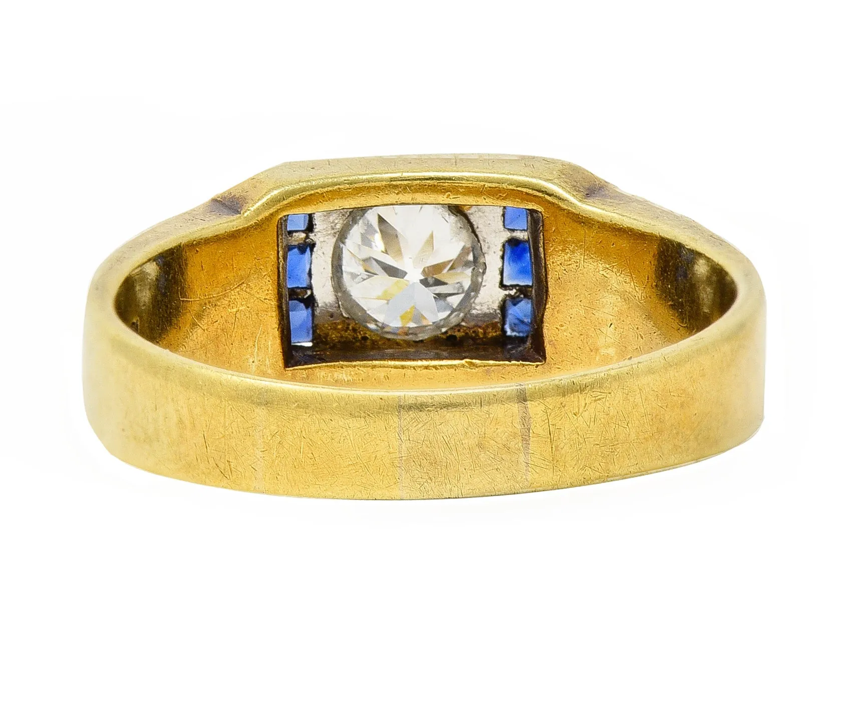 C.D. Peacock Art Deco Diamond Sapphire Platinum 15 Karat Gold Unisex Ring