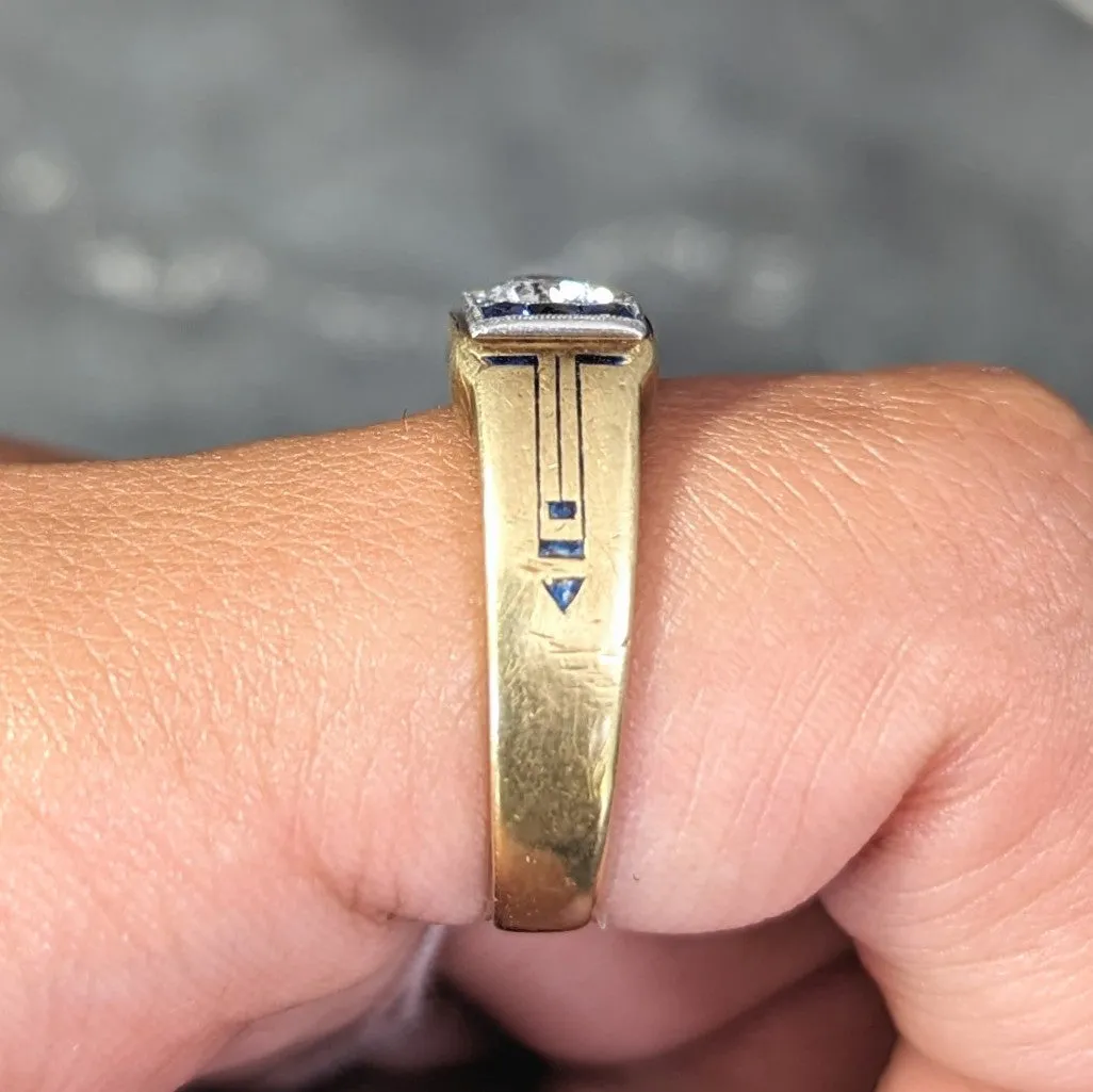 C.D. Peacock Art Deco Diamond Sapphire Platinum 15 Karat Gold Unisex Ring