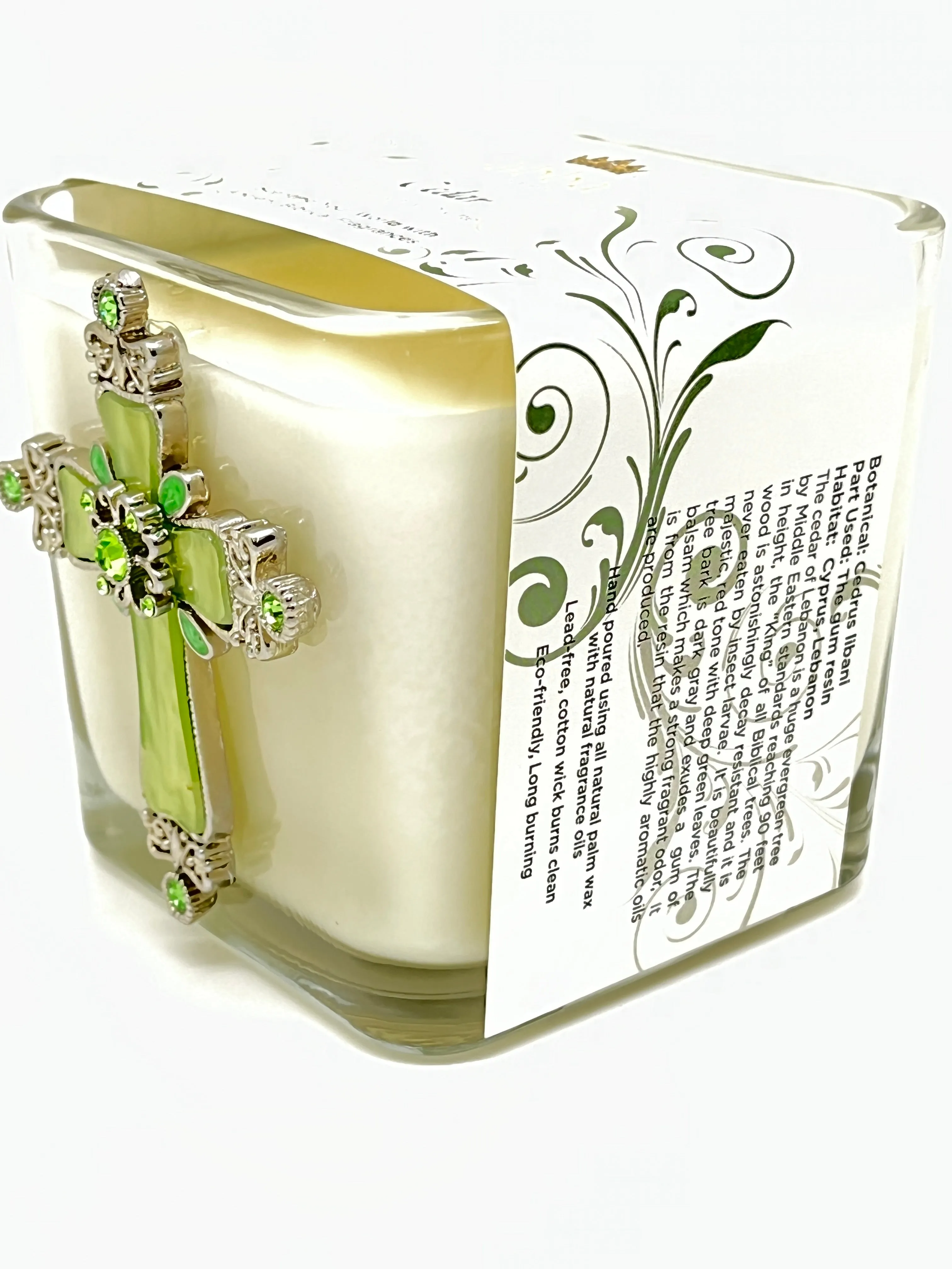 Cedar Jeweled Cross Candle  3 1/2"