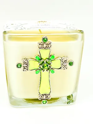 Cedar Jeweled Cross Candle  3 1/2"
