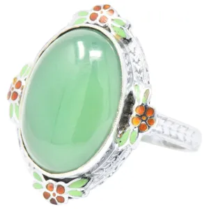Cheerful Chrysoprase, Enamel & 14 Karat White Gold Ring, Circa 1930's
