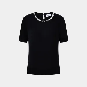 CHIC PEARL-TRIMMED BLACK TOP
