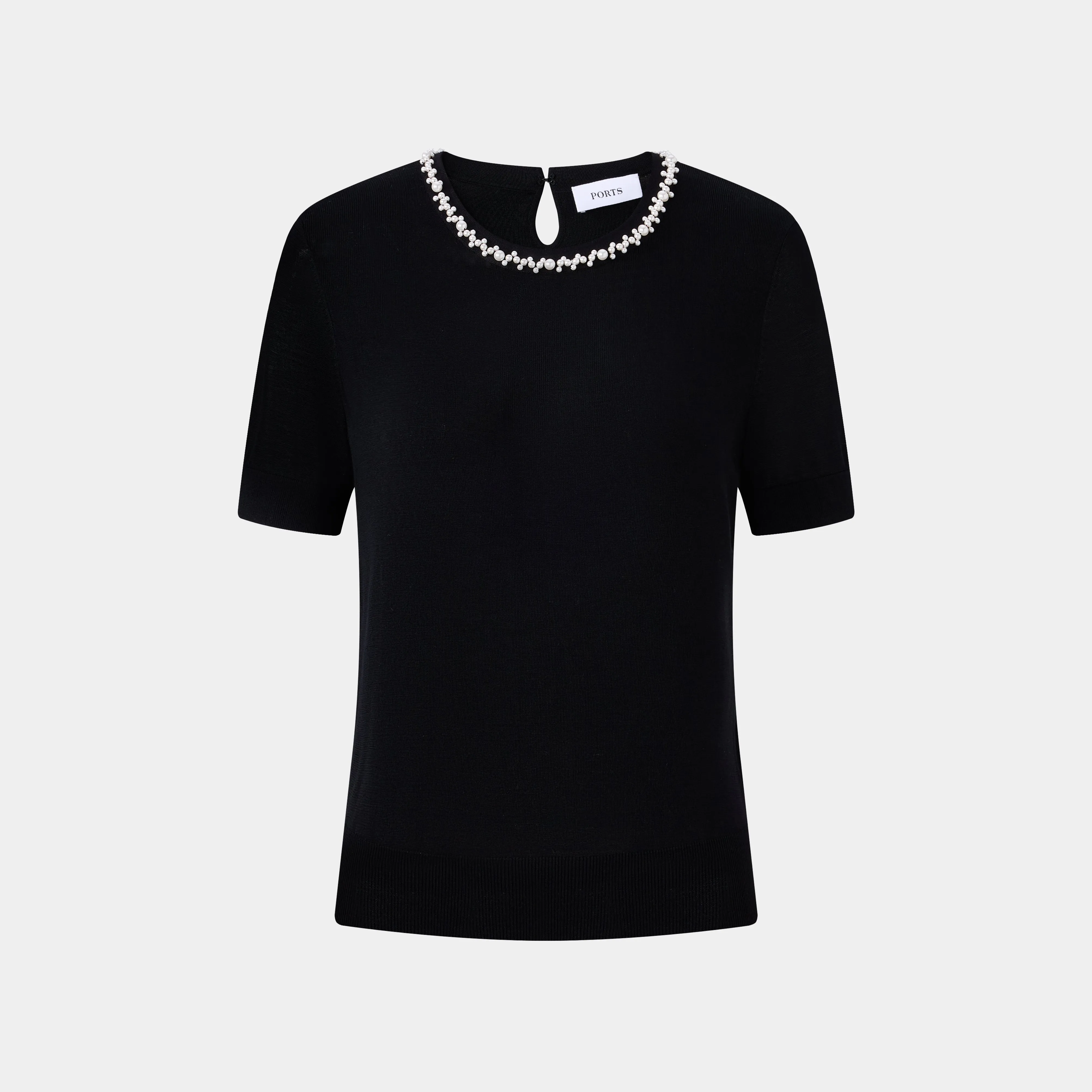 CHIC PEARL-TRIMMED BLACK TOP