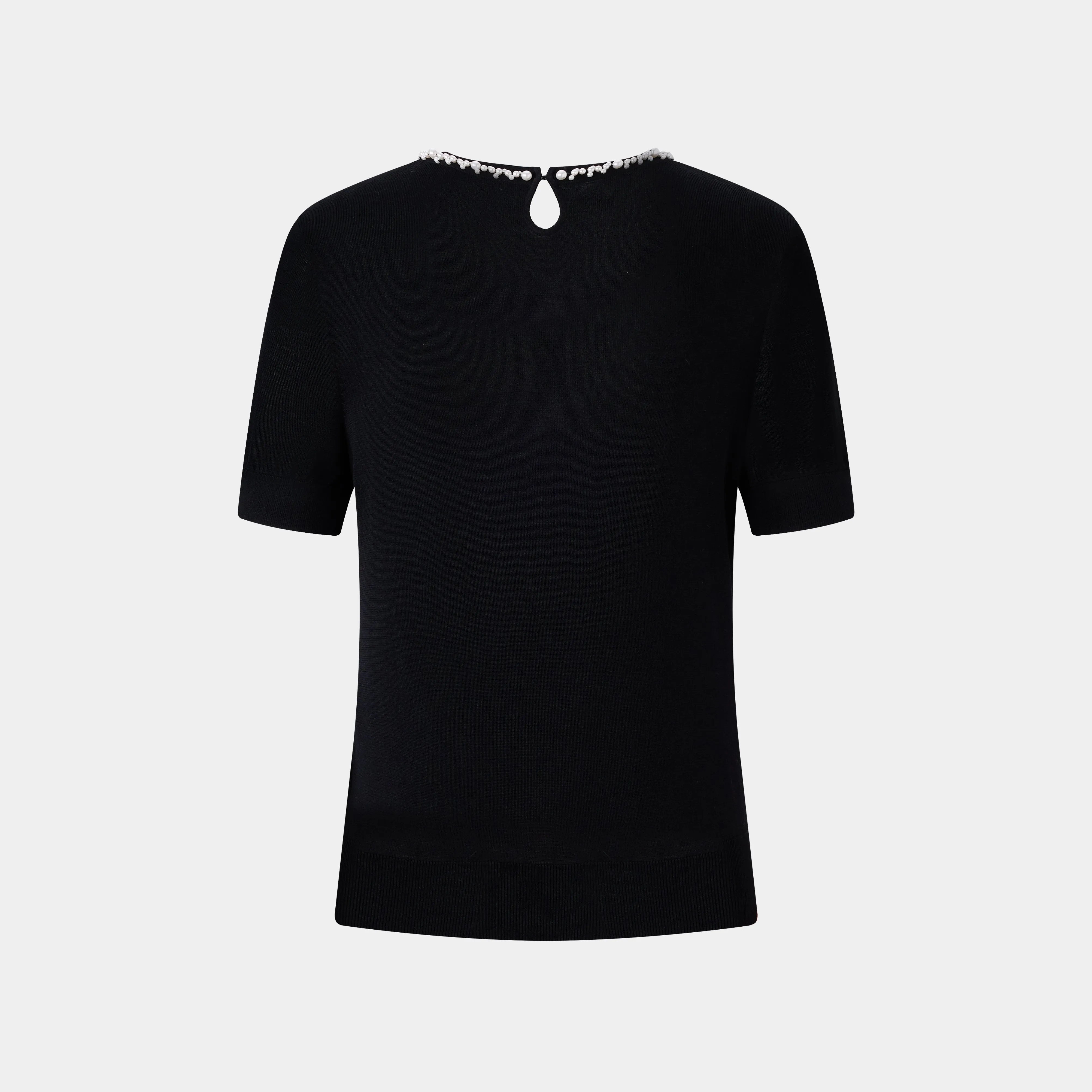 CHIC PEARL-TRIMMED BLACK TOP