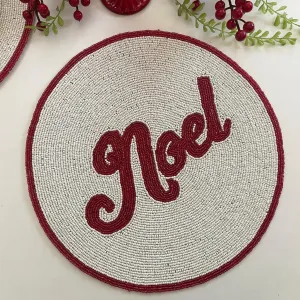Christmas 'Noel' Round Beaded Placemat set of 6