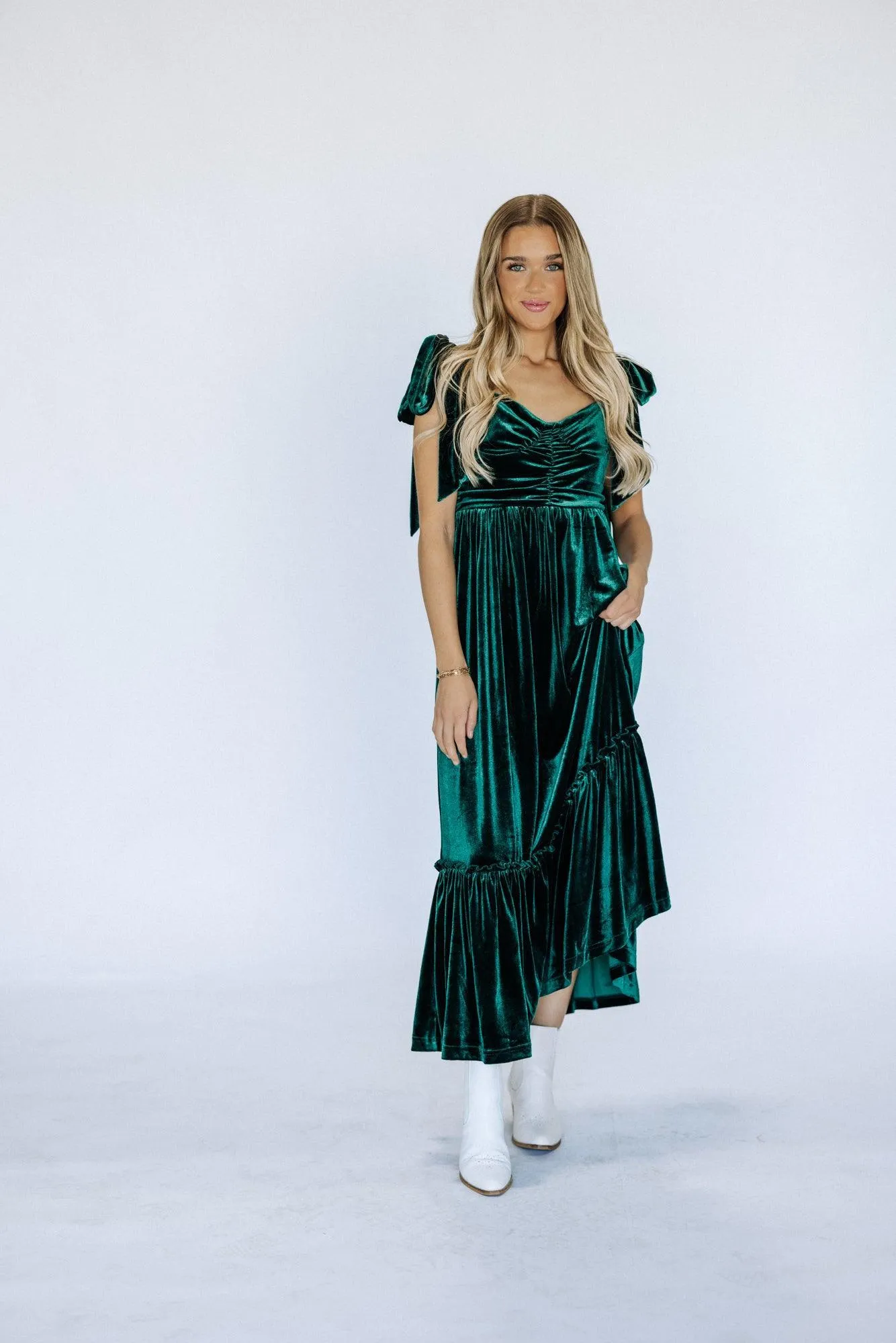 Cindy Velvet Dress In Green
