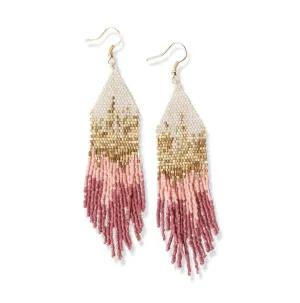 Claire Ombre Beaded Fringe Earrings Pink