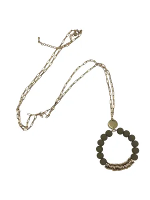 Clay Bead Pendant Long Necklace - Mocha