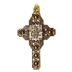 Cloisonne Fleur De Lis Art Deco Cross Gold