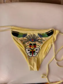 Clover Hand Beaded Bikini Bottom Yellow
