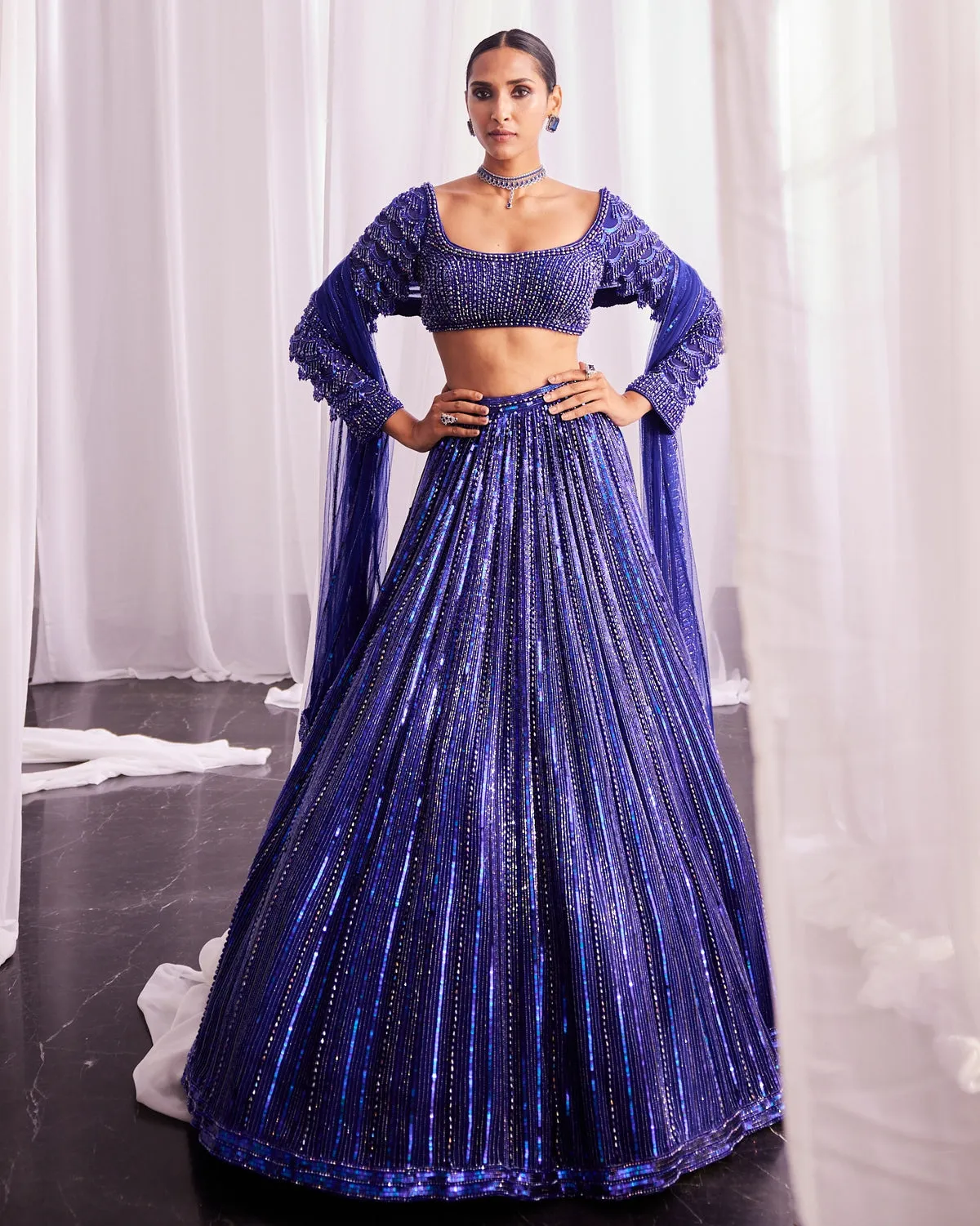 Cocktail Blue Sequins Embroidered Lehenga Set