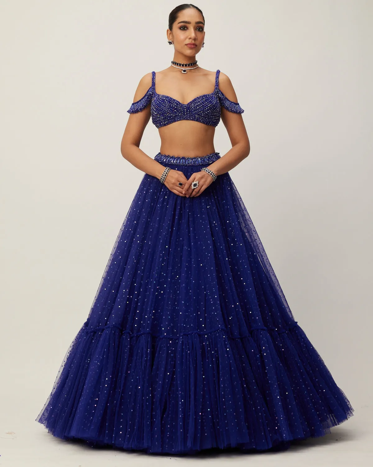 Cocktail Blue Sequins Embroidered Lehenga Set