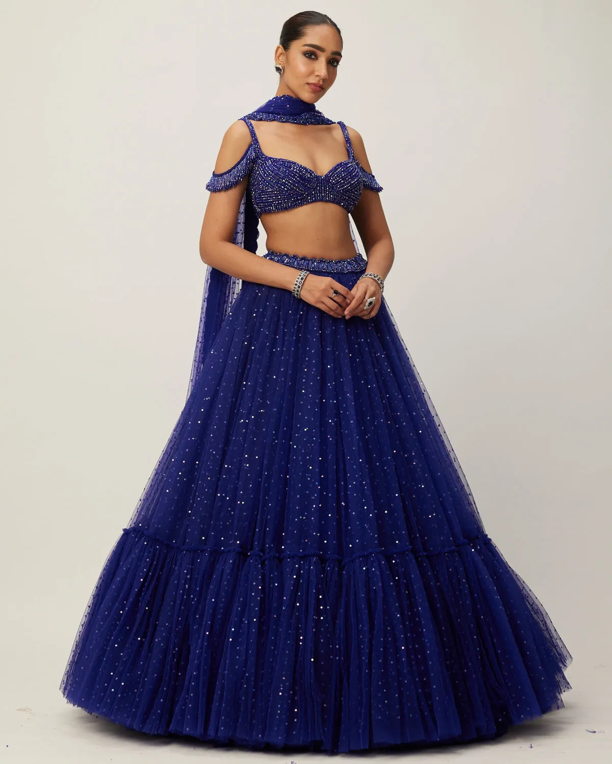 Cocktail Blue Sequins Embroidered Lehenga Set