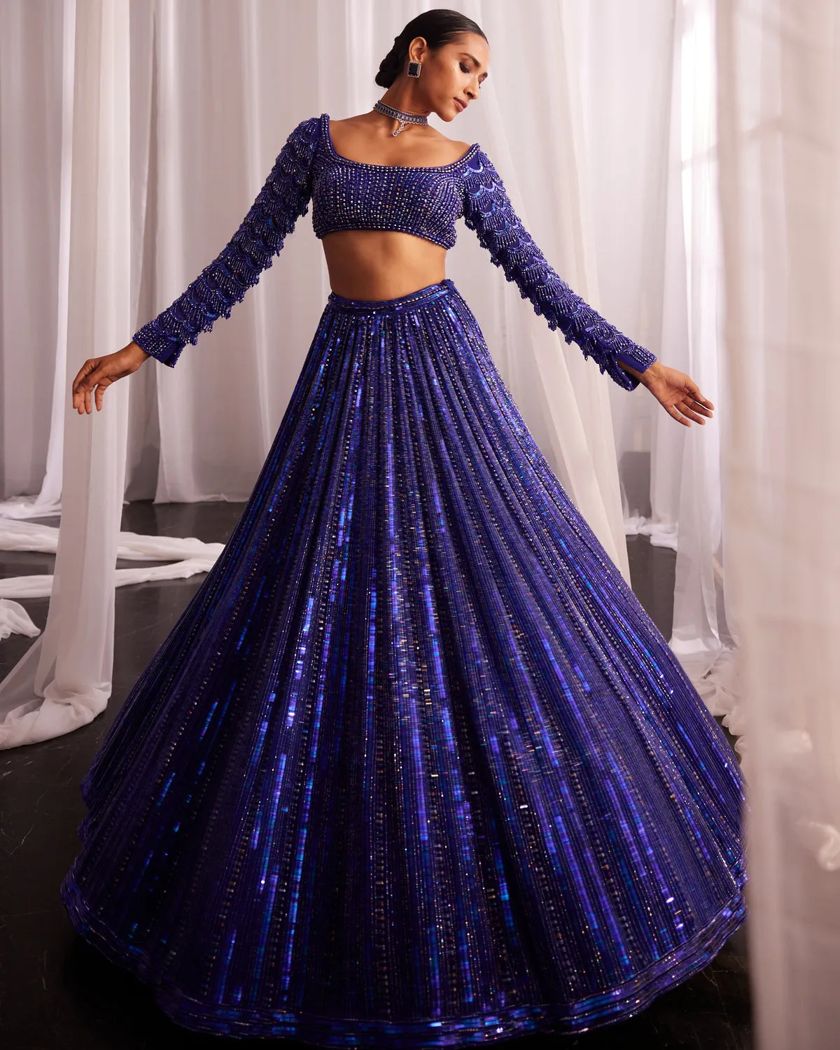 Cocktail Blue Sequins Embroidered Lehenga Set