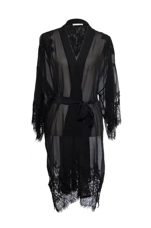 Coco Lace Silk Kimono - Black
