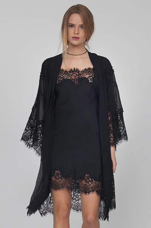 Coco Lace Silk Kimono - Burgundy