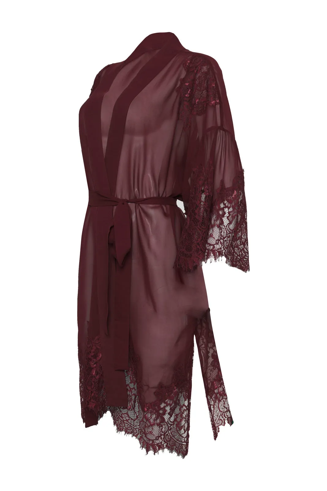 Coco Lace Silk Kimono - Burgundy