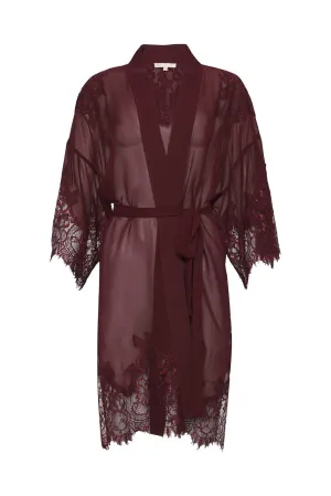 Coco Lace Silk Kimono - Burgundy