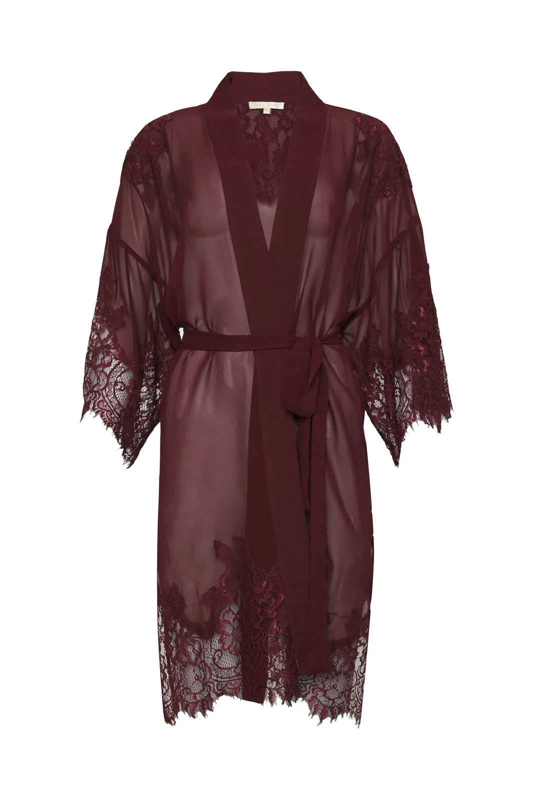 Coco Lace Silk Kimono - Burgundy