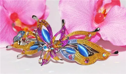 Colorful Butterfly Automatic Barrette with Swarovski Crystals