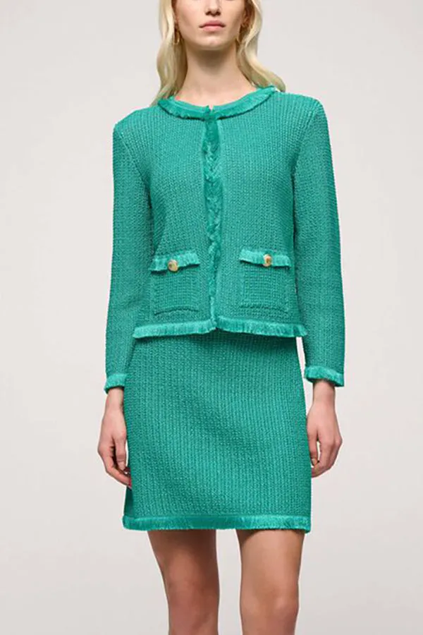 CONFORTO TURQUOISE FRINGE KNIT JACKET