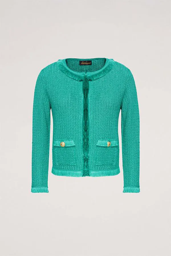 CONFORTO TURQUOISE FRINGE KNIT JACKET