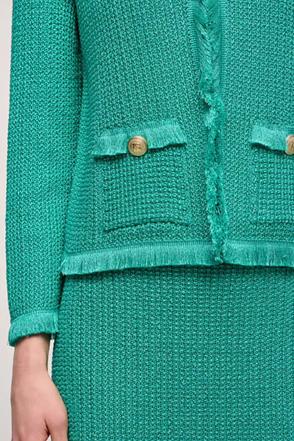 CONFORTO TURQUOISE FRINGE KNIT JACKET