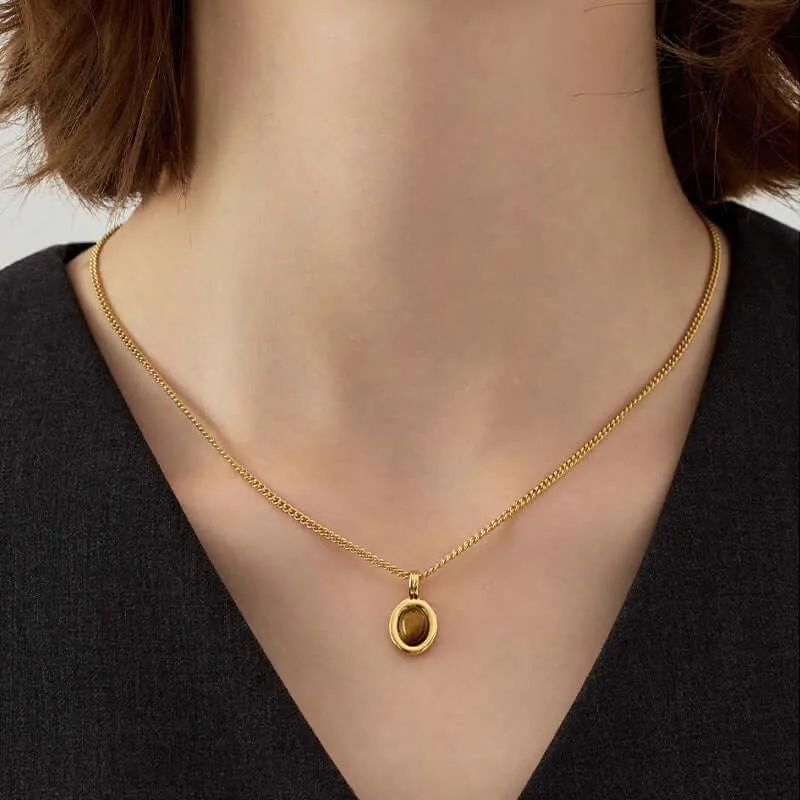 Copper Maillard Tiger Eye Stone Pendant Necklace